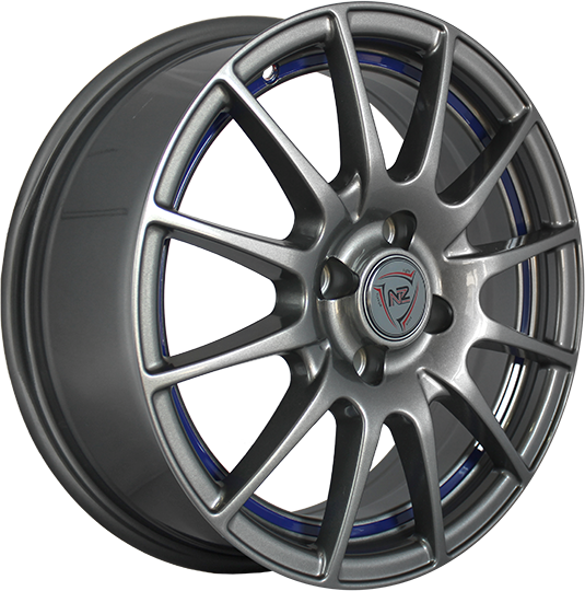 фото диска NZ R15 ET35 DIA58,6 PCD:4/98 СЕРЫЙ ГЛЯНЦЕВЫЙ С СИНЕЙ ПОЛОСОЙ ПО ОБОДУ ВНУТРИ