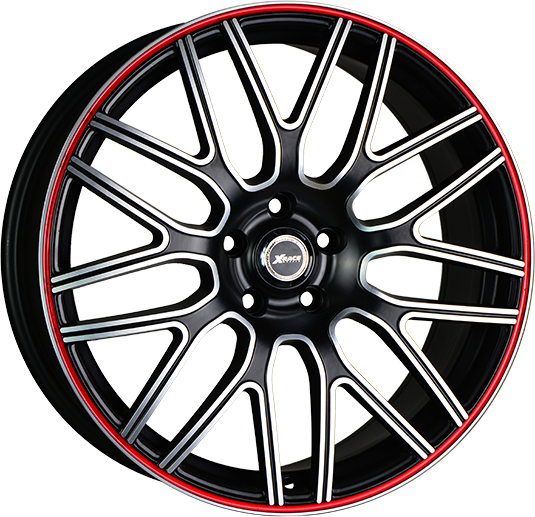 фото диска X-RACE R16 ET47 DIA66,1 PCD:5/114,3 черный матовый полированный с красной полосой по ободу