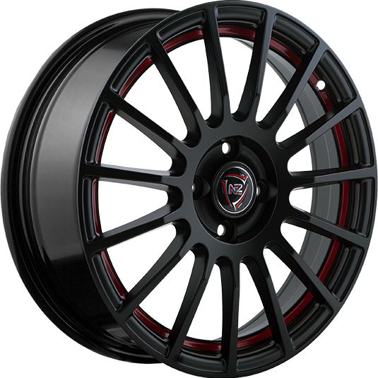 фото диска NZ R16 ET50 DIA60,1 PCD:4/100 черный матовый с красной полосой по ободу внутри