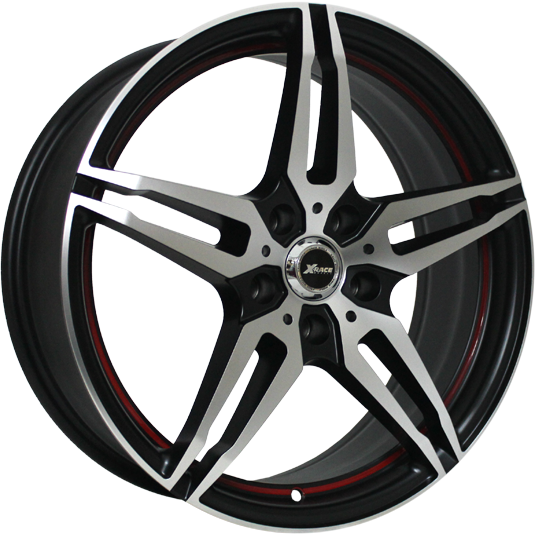 фото диска X-RACE R16 ET38 DIA67,1 PCD:5/114,3 черный матовый полированный с красной полосой по ободу внутри