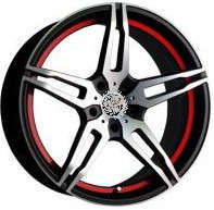 фото диска X-RACE R18 ET38 DIA67,1 PCD:5/114,3 черный матовый полированный с красной полосой по ободу внутри